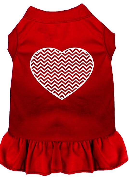 Chevron Heart Screen Print Dress Red XS